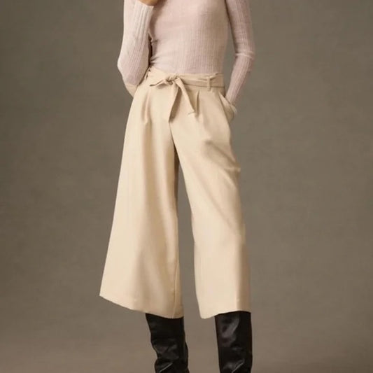 Anthropologie Maeve Wide Leg Tie Waist Culotte Pants in Light Sand Tan 4