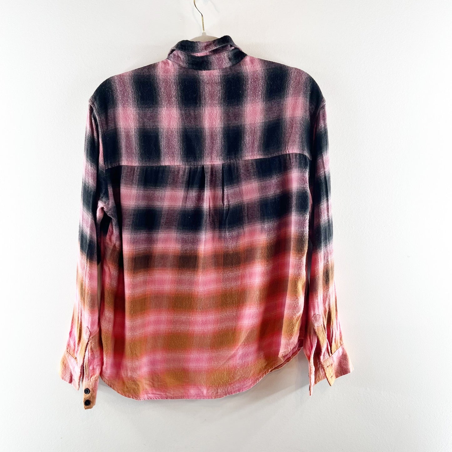 Rails Tierra Plaid Long Sleeve Button-Front Shirt In Pink Orange Dip Dye Small