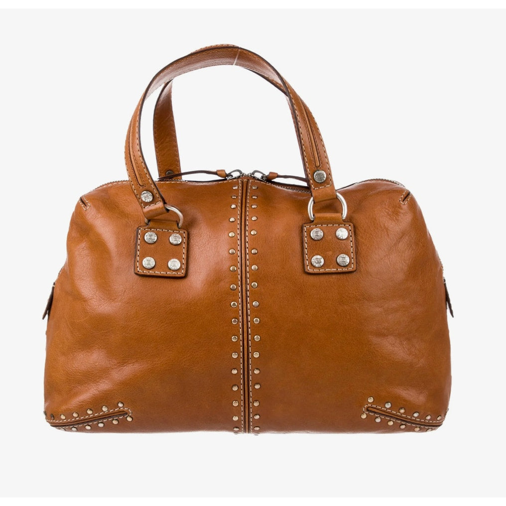 Michael Kors Studded Leather Shoulder Tote Bag Purse Brown