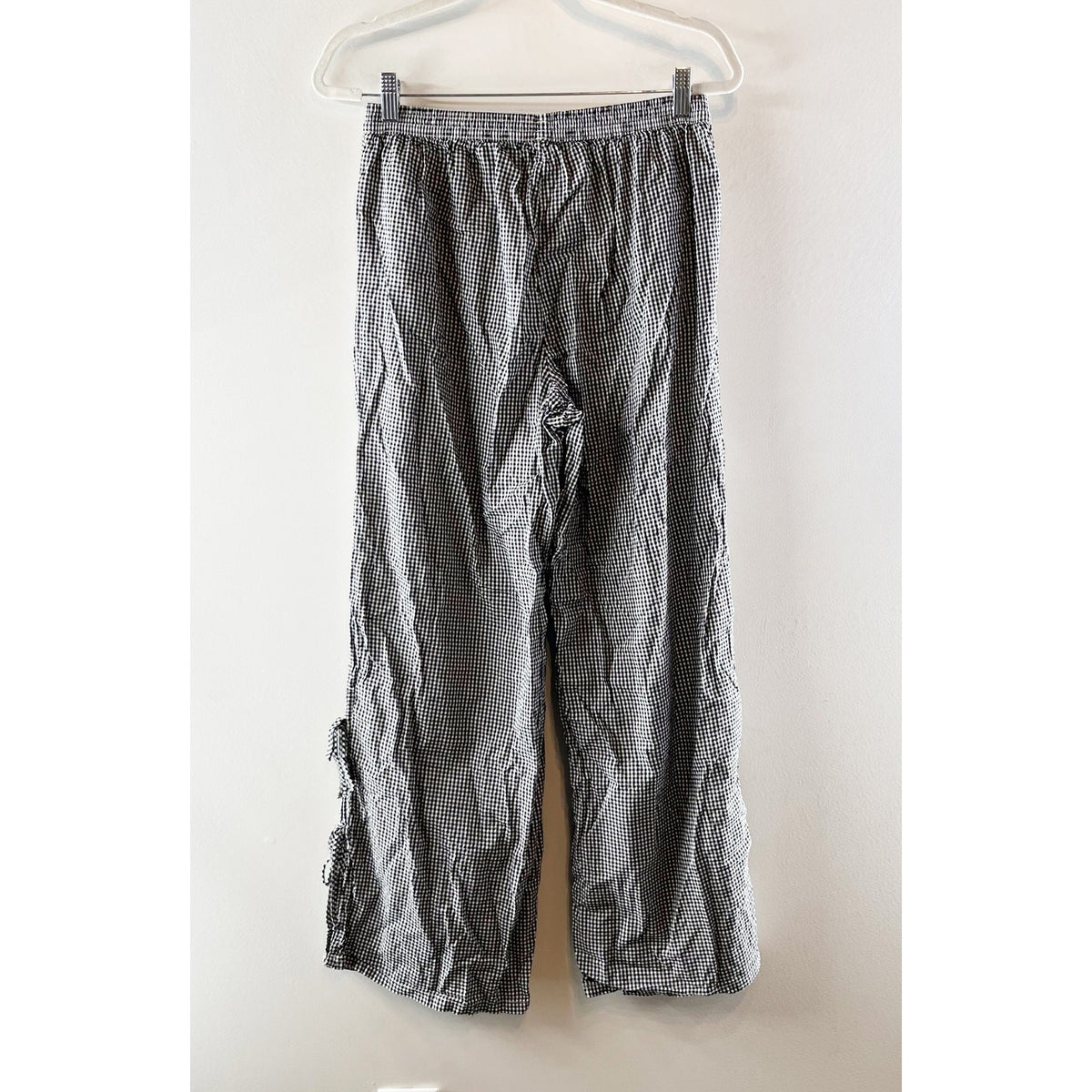 Aerie Gingham Print Tie Hem Boxer Style Wide Leg Pants Black White Medium