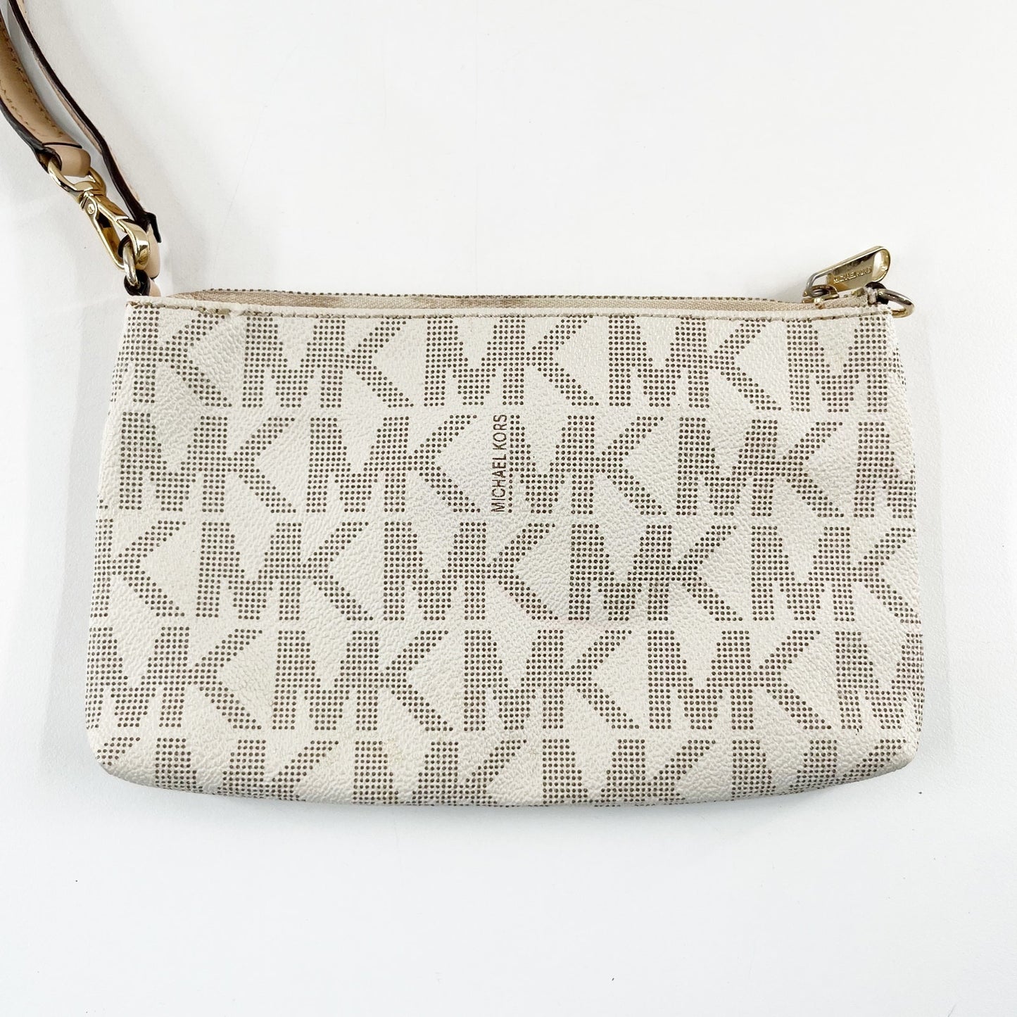 Michael Kors Jet Set Signature Logo Wristlet Wallet Cream Tan Neutral