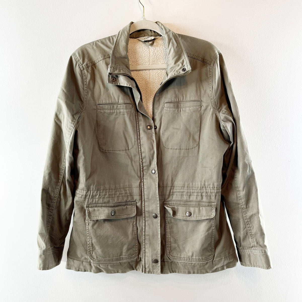 L.L. Bean Sherpa Lined Field Utility Anorak Jacket Dusty Olive Green Medium