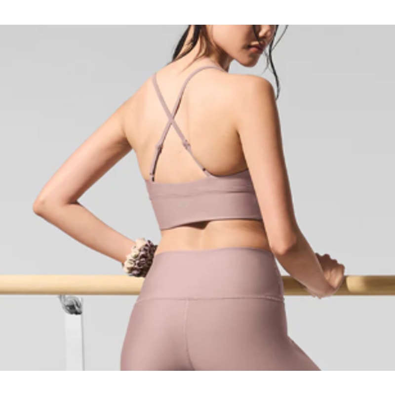 Alo Airlift Divine Ruched Center X Back Sports Bra Taupe Small