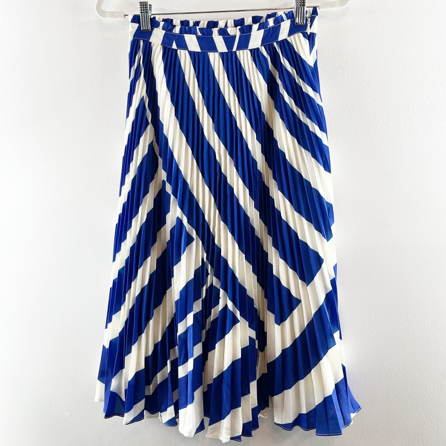 Anthropologie The Valarie Pleated Striped Midi Skirt Blue White XS