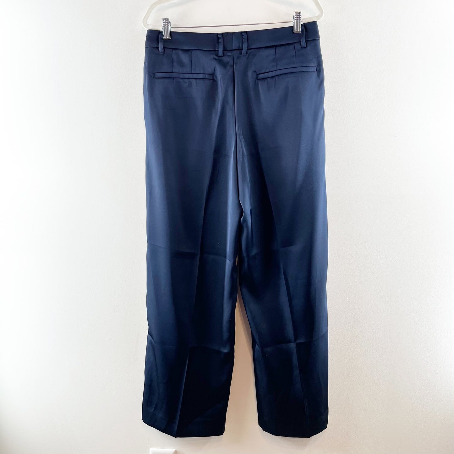 Banana Republic Silky Relaxed High Rise Pleated Wide Leg Trouser Pants Navy 12