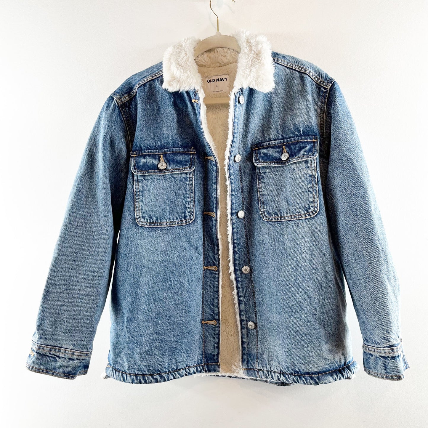 Old Navy Sherpa-Lined Non-Stretch Denim Jean Utility Shacket Blue Small