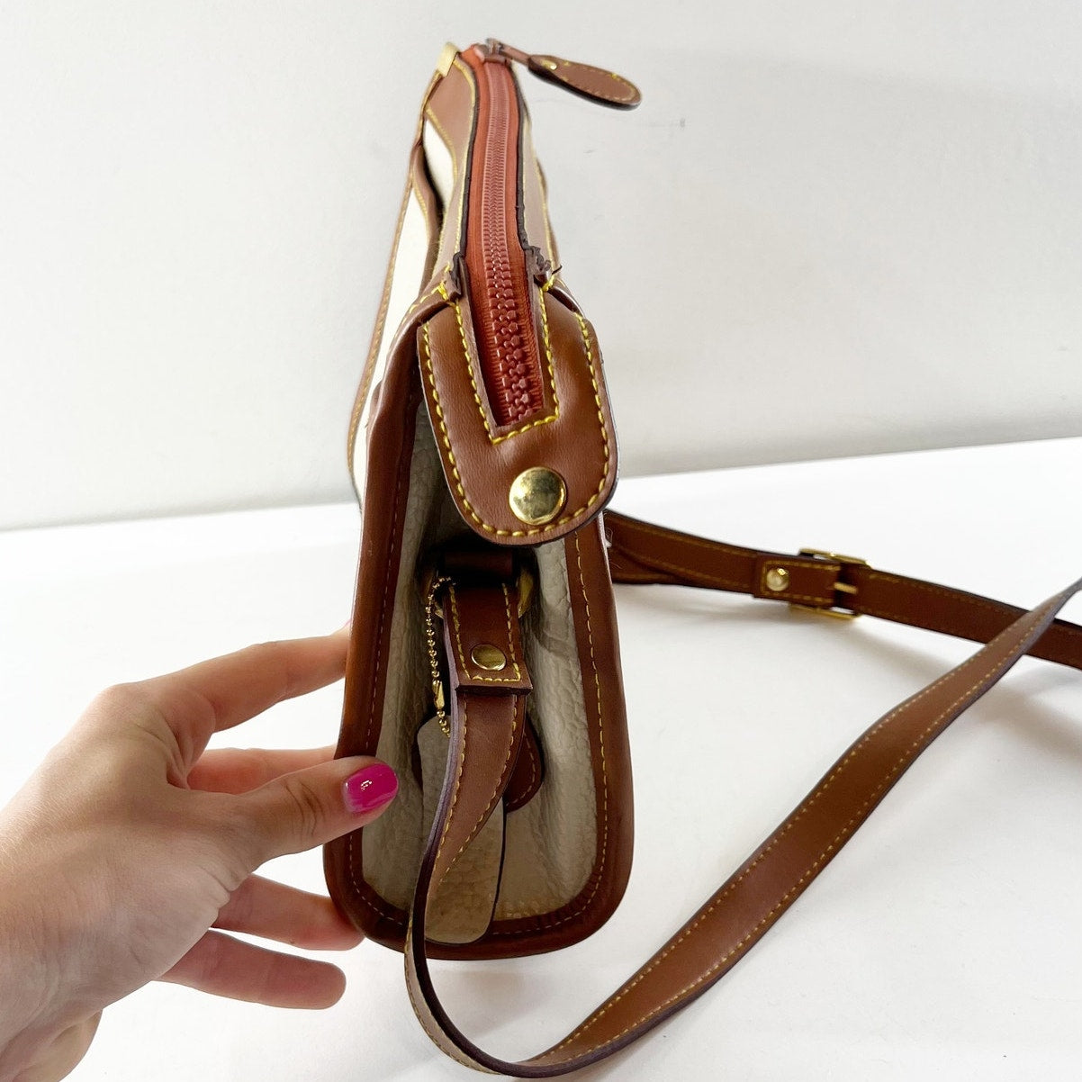 Dooney & Bourke All Weather Two Tone Vintage Crossbody Bag Purse Cream Brown