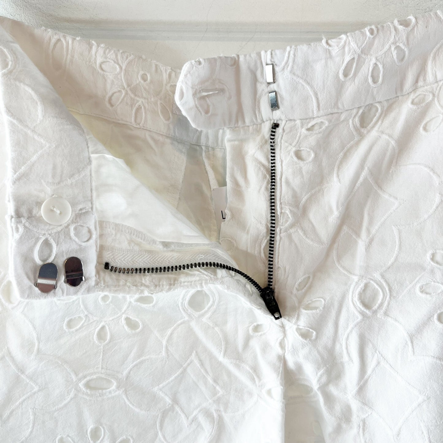LOFT Riviera Mid Rise Chino Shorts in Floral Eyelet White 6