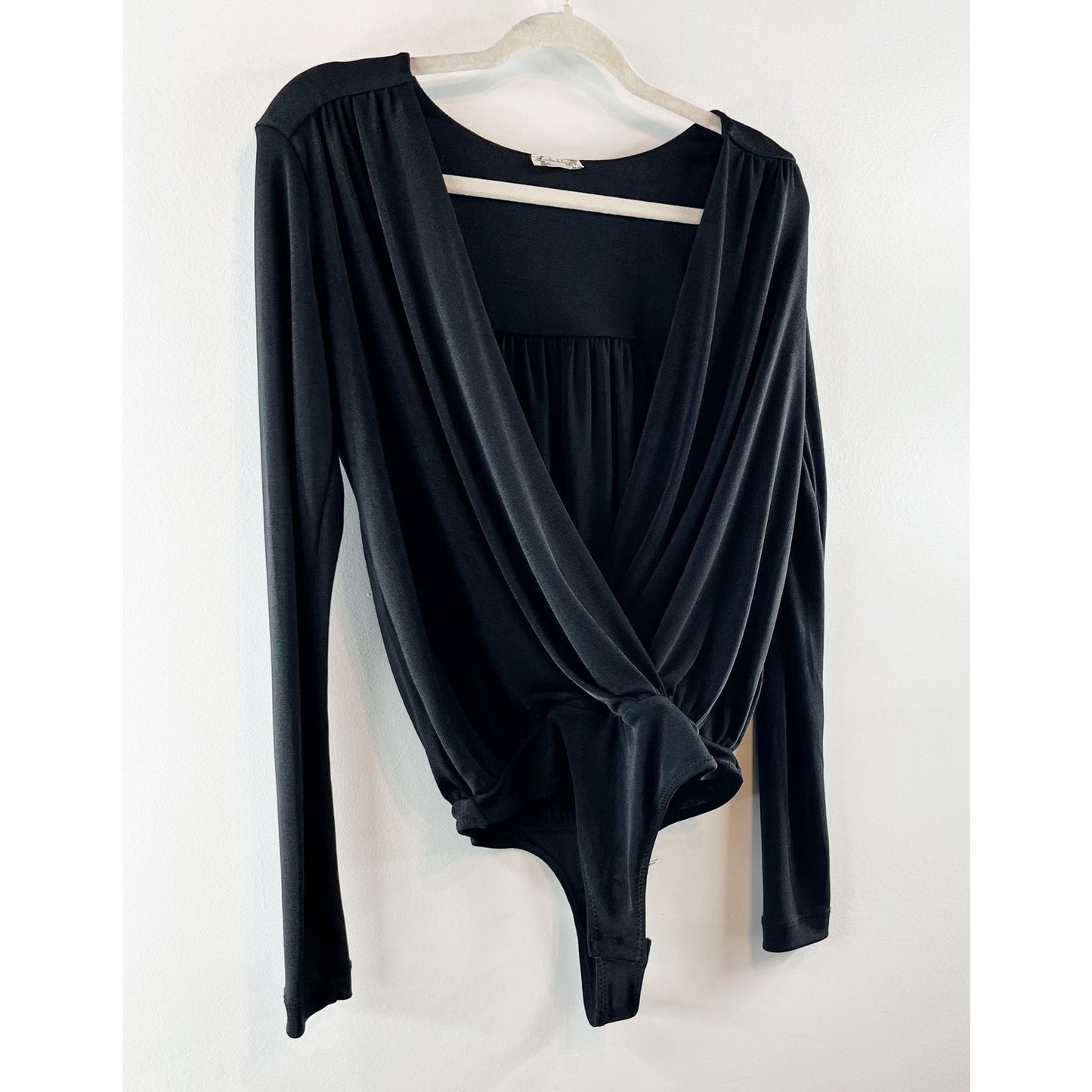 Free People Intimately Turnt Plunge Long Sleeve Thong Bodysuit Black Small