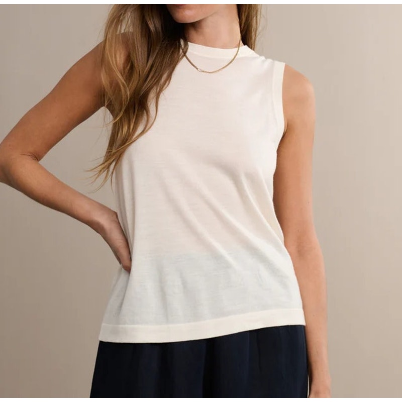 Jenni Kayne 100% Merino Wool Sleeveless Crew Neck Tank Top Cream Large