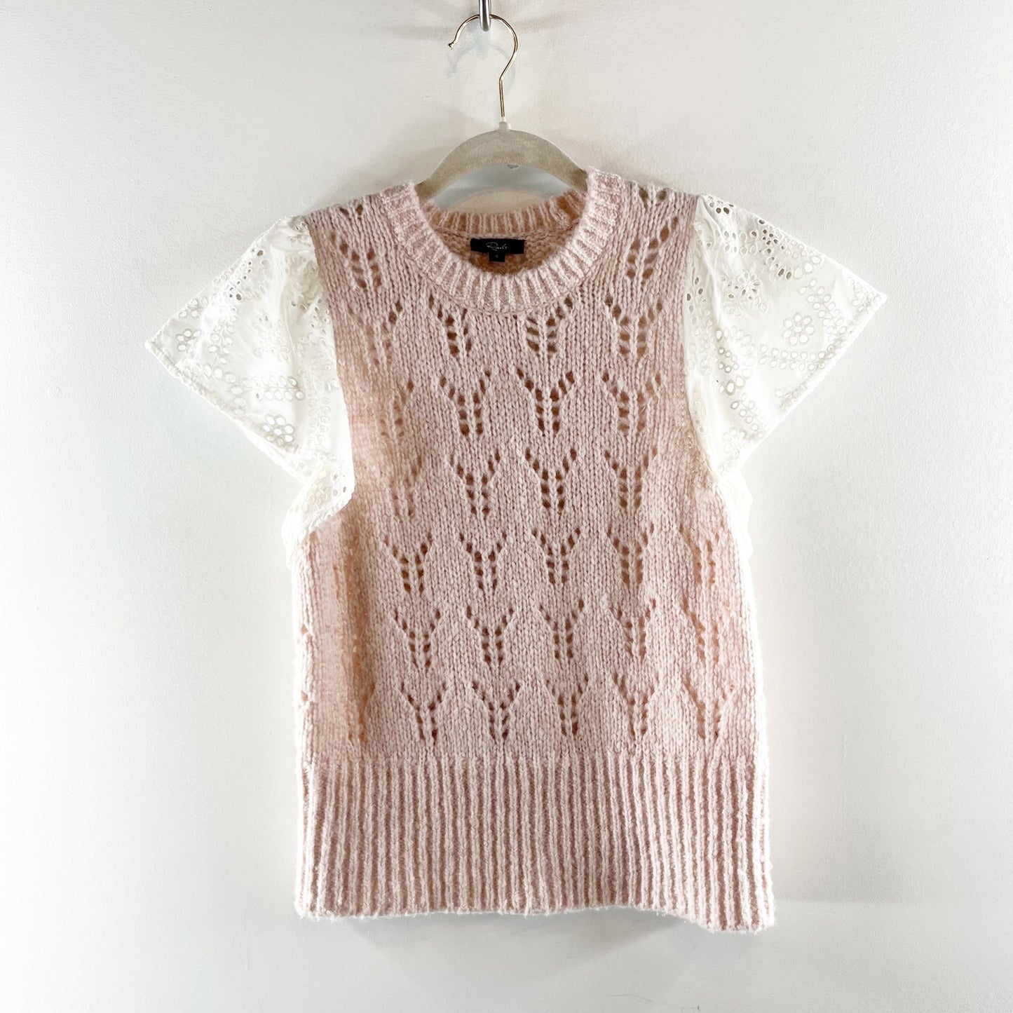 Rails Everly Pointelle Knit Flutter-Sleeve Sweater Maueve Pink Small
