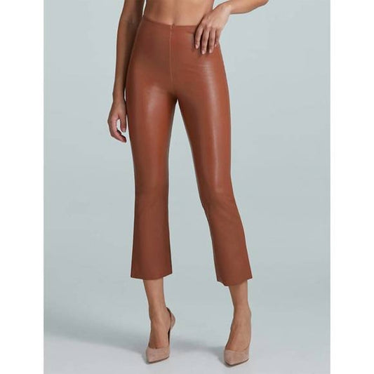 Commando High Rise Cropped Flared Leggings Faux Leather Pants Cocoa Brown Small