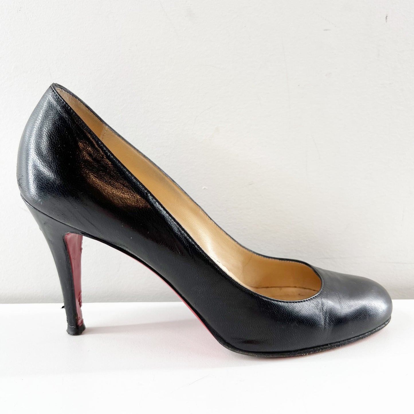 Christian Louboutin Ron Ron 85 Kid Leather Round Toe Stilettos Pump Black 38