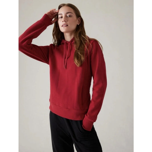 Athleta Retroplush Revive Long Sleeve Pullover Hoodie Sweatshirt Red Small