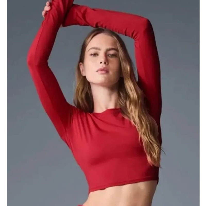Alo Alosoft Crop Finesse Long Sleeve Top Bold Red Small