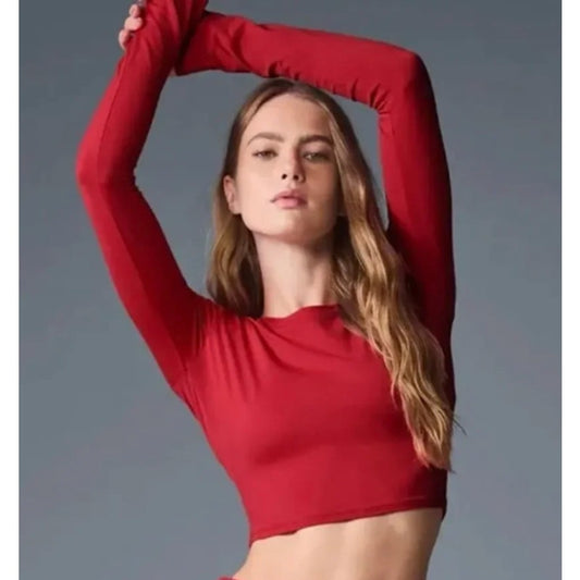 Alo Alosoft Crop Finesse Long Sleeve Top Bold Red Small