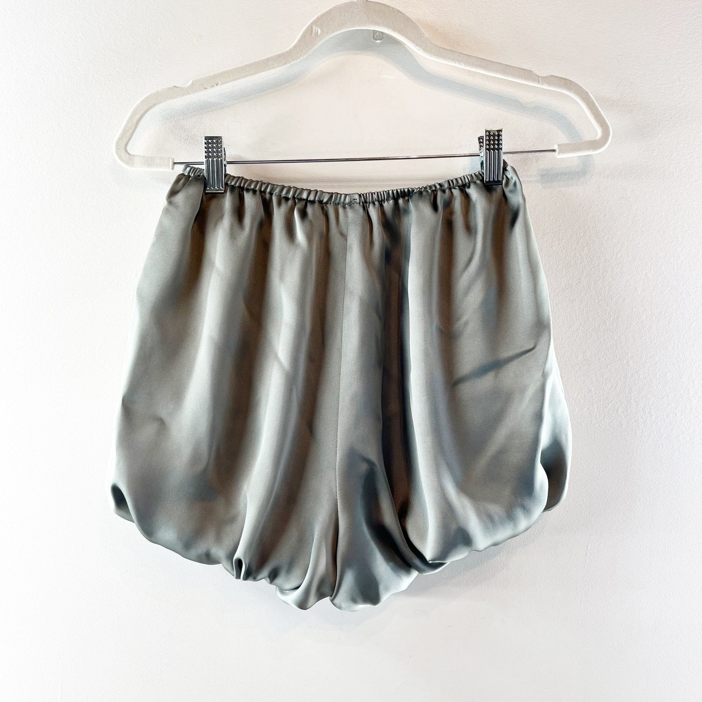 Topshop Satin Bubble Hem Shorts Sage Green 2