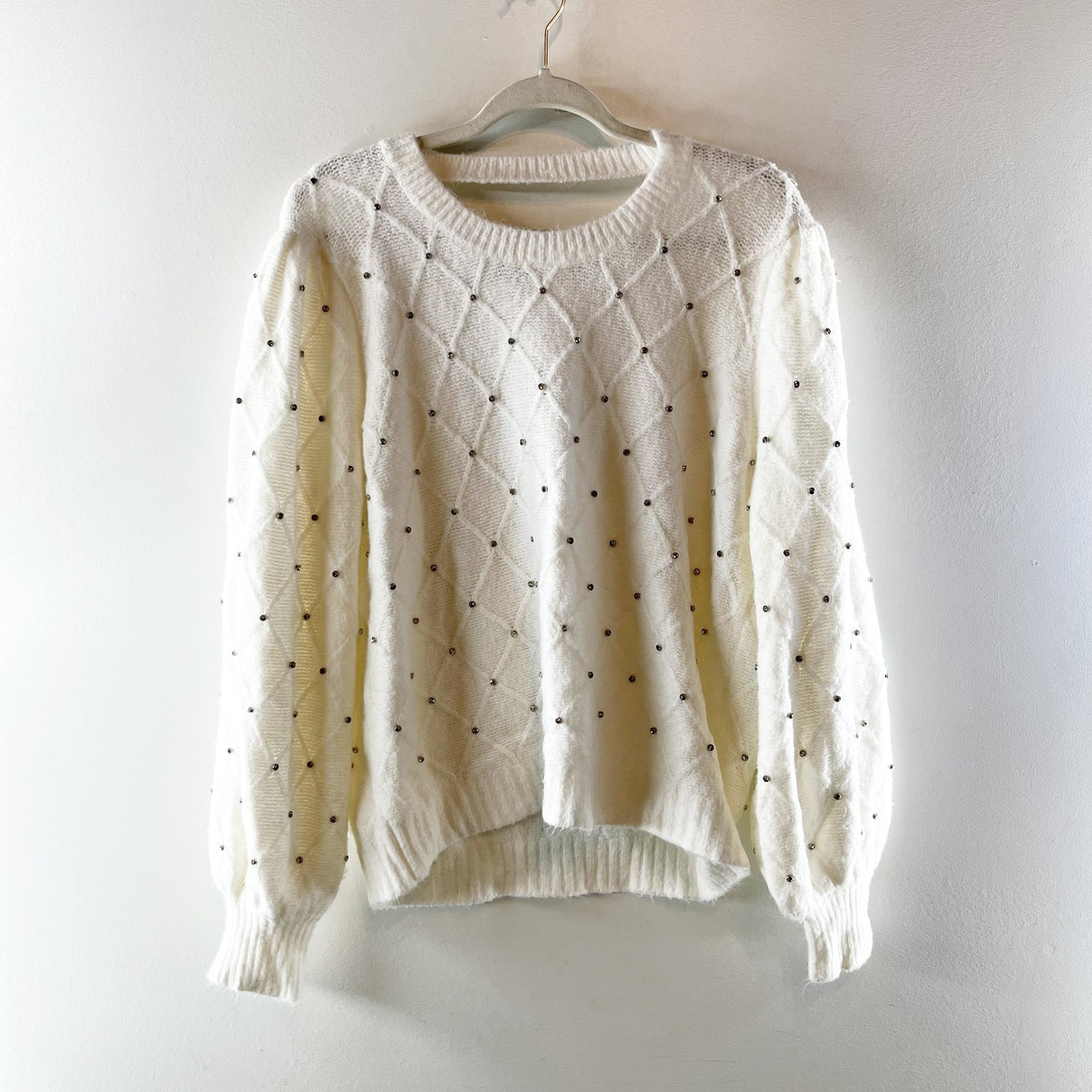 Lilly Pulitzer Veronita Long Sleeve Crewneck Embellished Sweater Cream Large