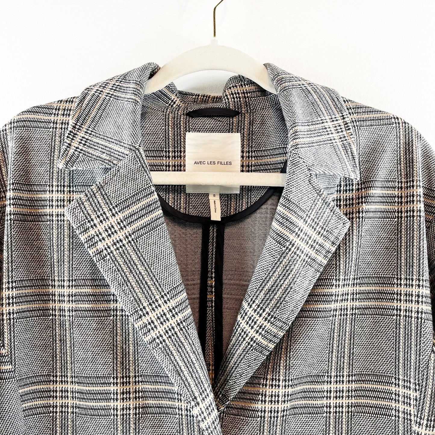 Avec Les Filles Anthropologie Oversized Longline Plaid Blazer Jacket Gray Small