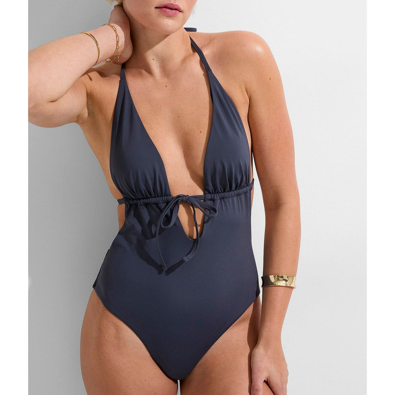 J. Crew Plunge Tie Front One Piece Bathing Suit Black Medium