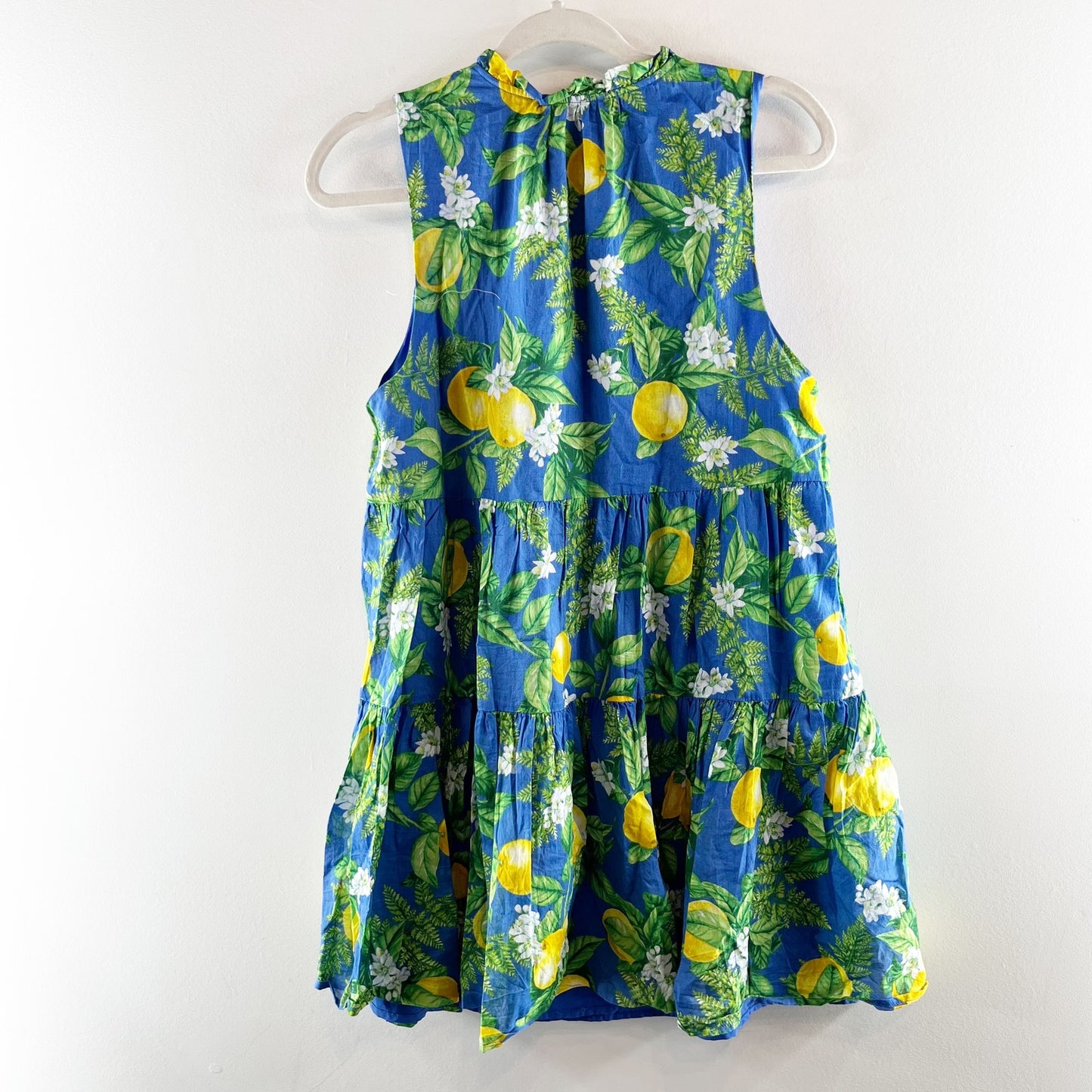 Aqua Lemon Print Babydoll Sleeveless Mini Tunic Dress Green Yellow Medium