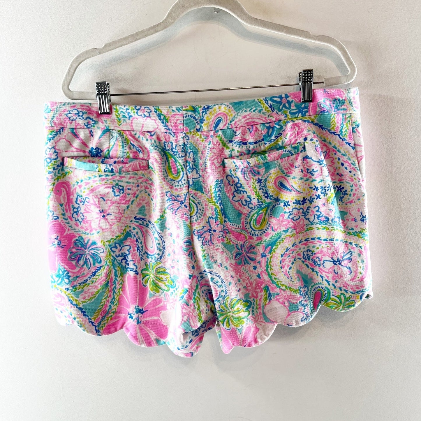 Lilly Pulitzer Low Rise Buttercup Scalloped Hem Chino Shorts 5" Pink Blue 14
