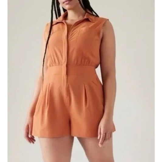 Athleta Brooklyn Sunbaked Clay Orange Sleeveless Shorts Romper 2