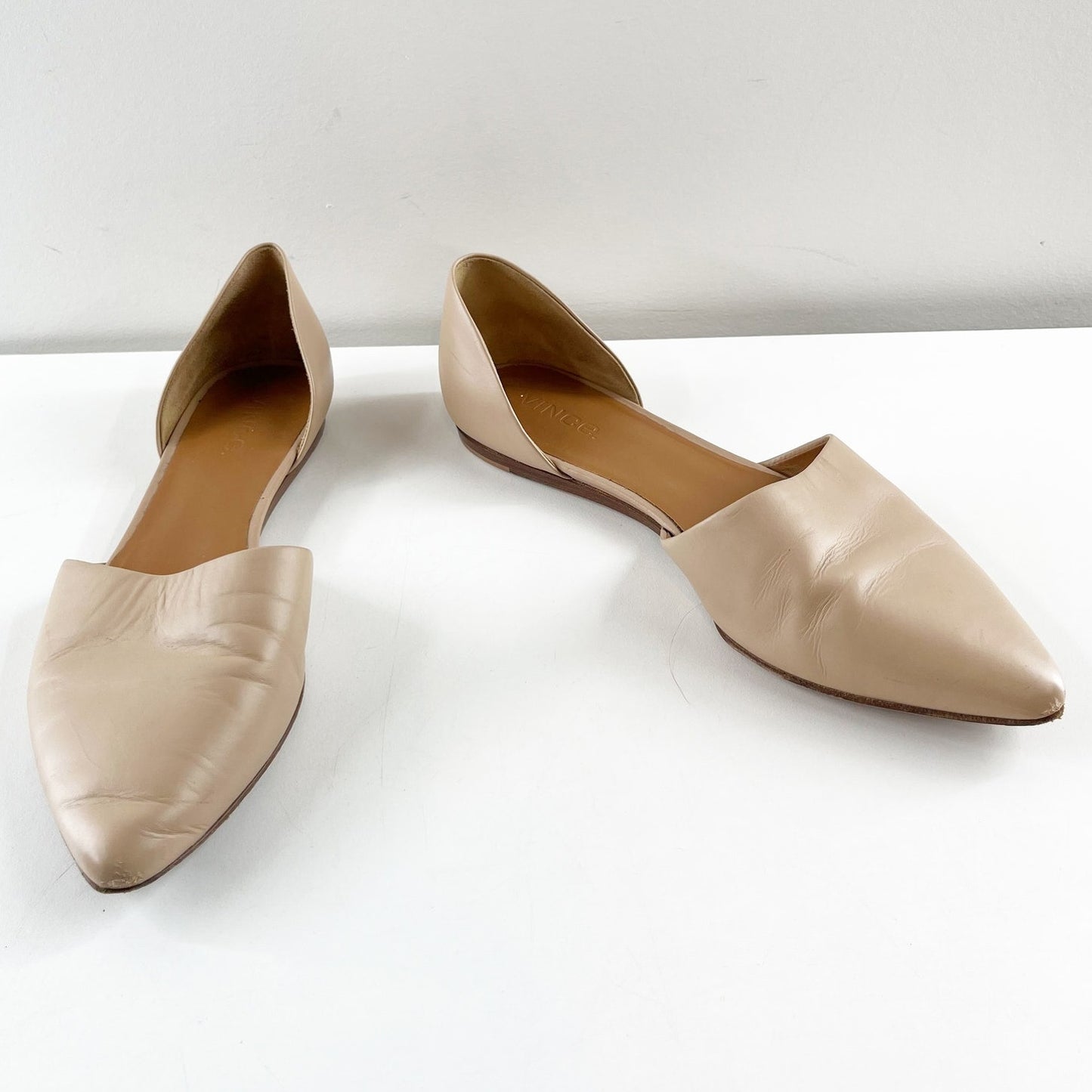 Vince Nina Leather Slip On Pointed Toe D'Orsay Flats Nude Beige Tan 8