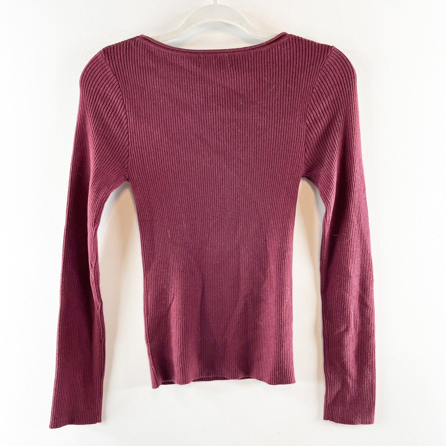 Evereve Paige Cutout Ribbed Cut Out Long Sleeve Top Port Maroon Small