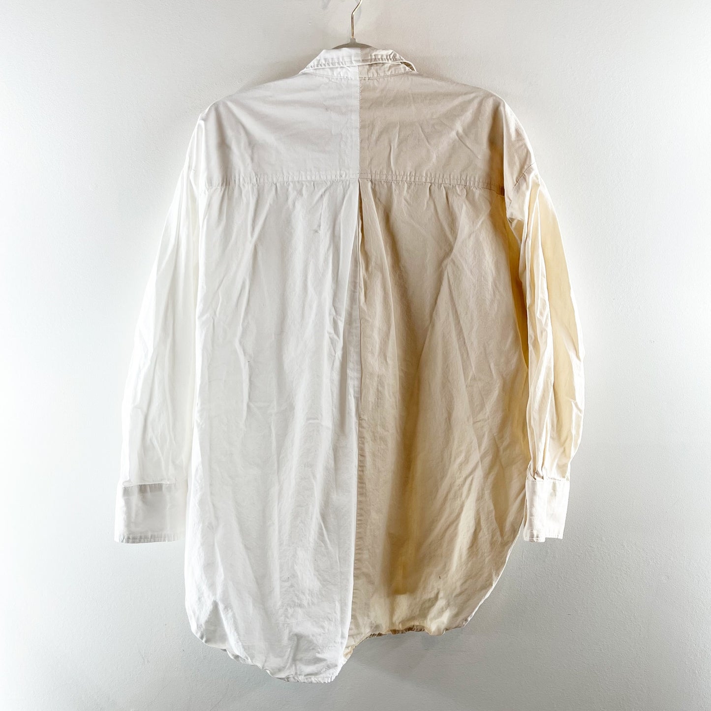Maeve Anthropologie Bennett Colorblock Long Sleeve Button Down Shirt Tan White L
