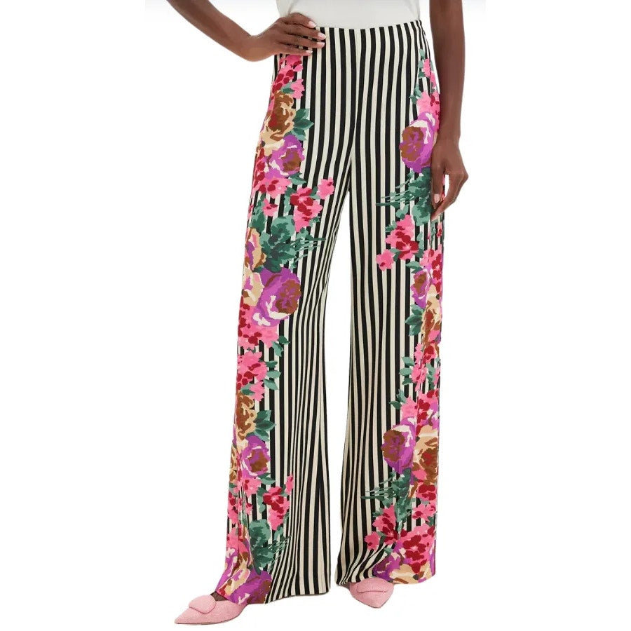 Tuckernuck Erin Flowering Trellis Striped Twill Wide Leg Pants White Black Med