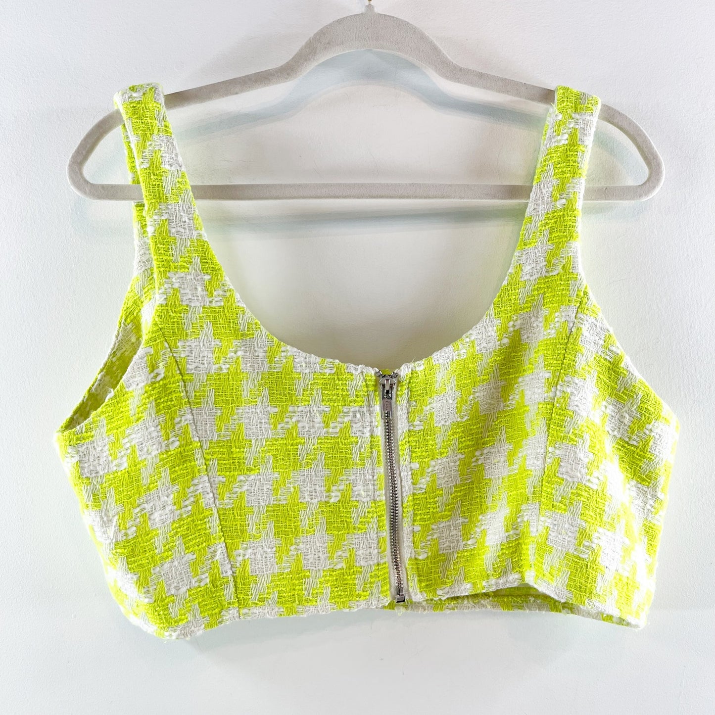 Steve Madden Houndstooth Tweed Layla Crop Tank Top & Harlow Blazer Set Lime L