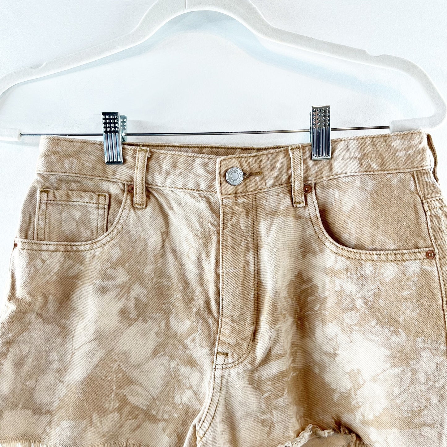 PacSun Sand Tie Dye High Waisted Frayed Denim Festival Shorts Beige Tan 6