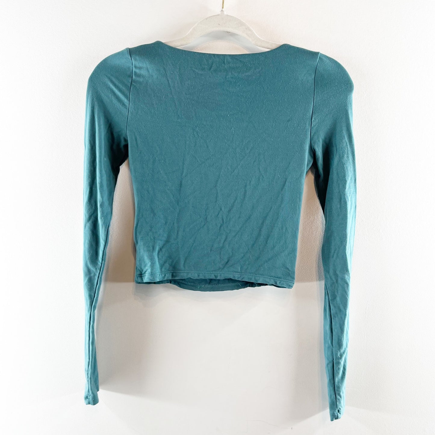 Wilfred Aritzia Lydia Square Neck Long Sleeve Ruched Top Green XS