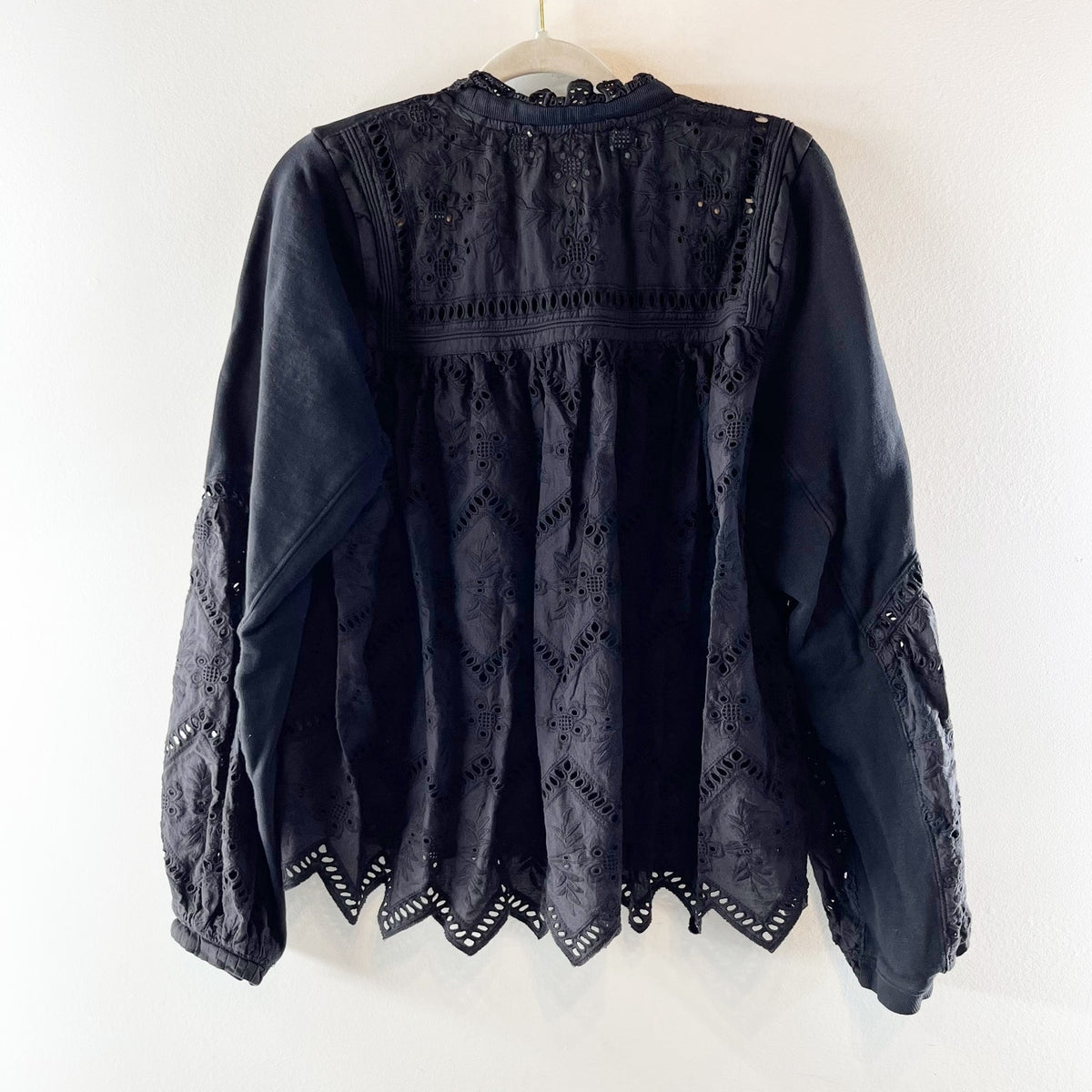 Forever that Girl Cotton Long Sleeve Lace Eyelet Lace Sweatshirt Black XL