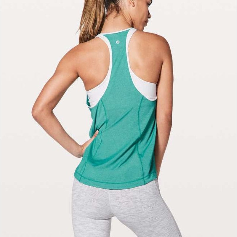 Lululemon Time To Sweat Racerback Tank Heathered Spirit Green White Small