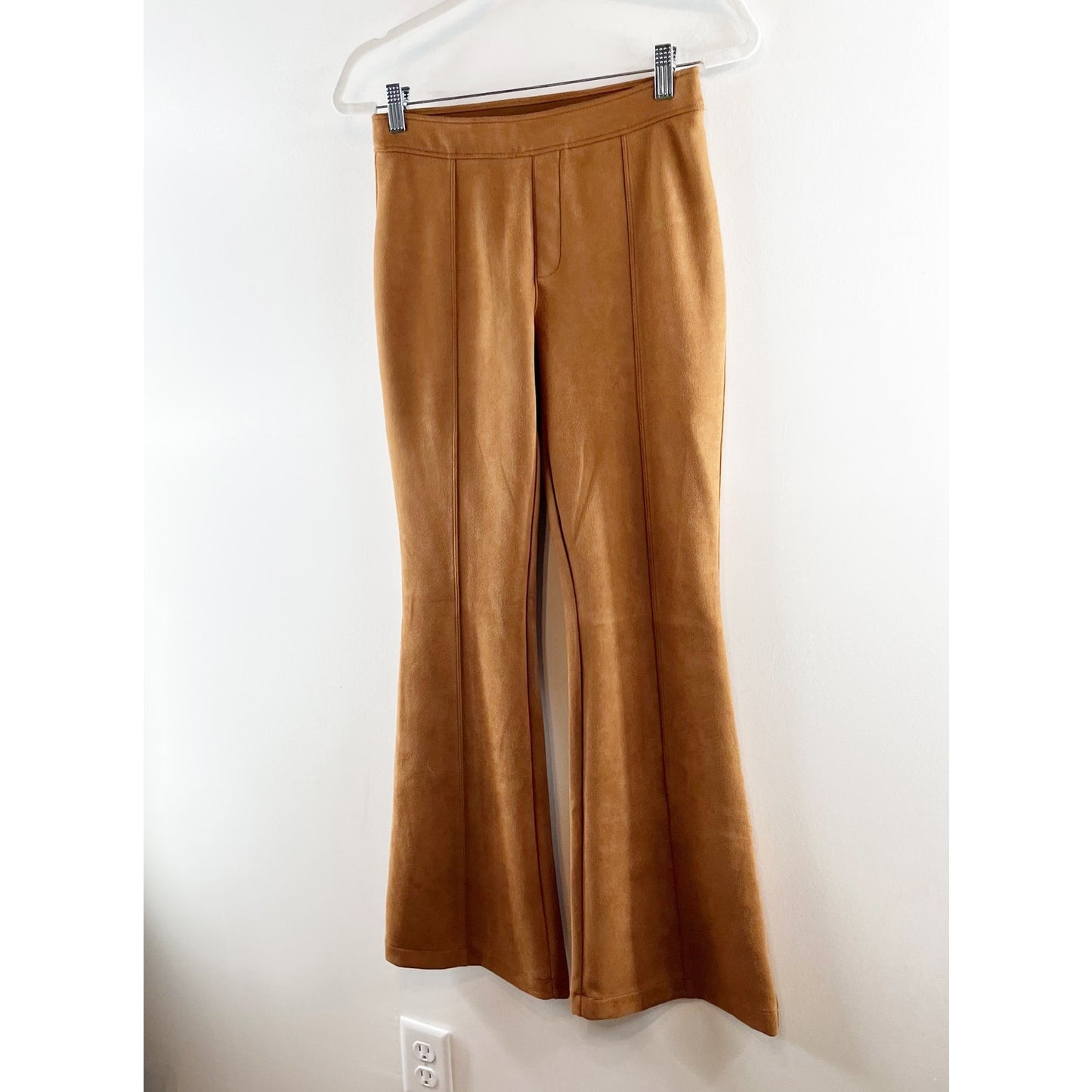 Spanx Faux Suede High Rise Flare Leg Pants in Rich Carmel Brown Medium