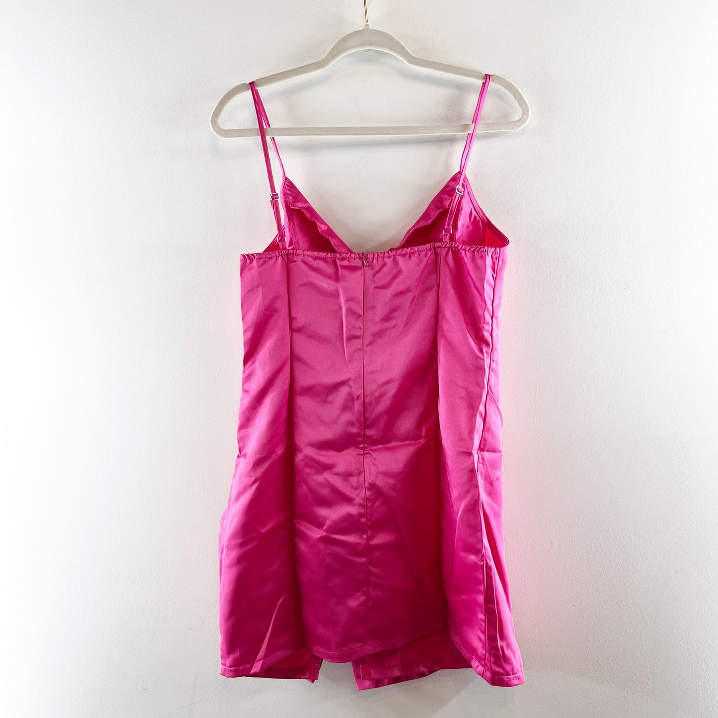 PrettyLittleThing Bow Hem Satin Mini Slip Dress Pink 10