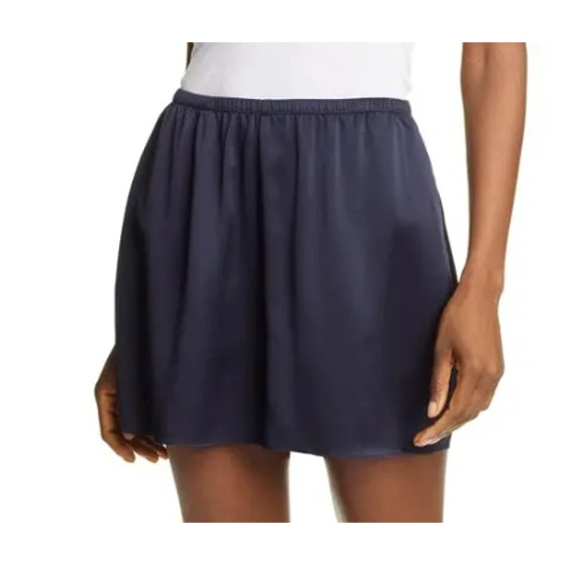 Vince Satin Pull On Elastic Silk Lined Mini Skirt Coastal Navy Blue XS