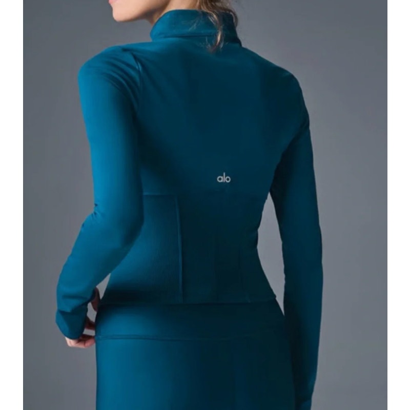 Alo Airbrush Corset Full Zip Long Sleeve Fitted Jacket Eclipse Blue Small
