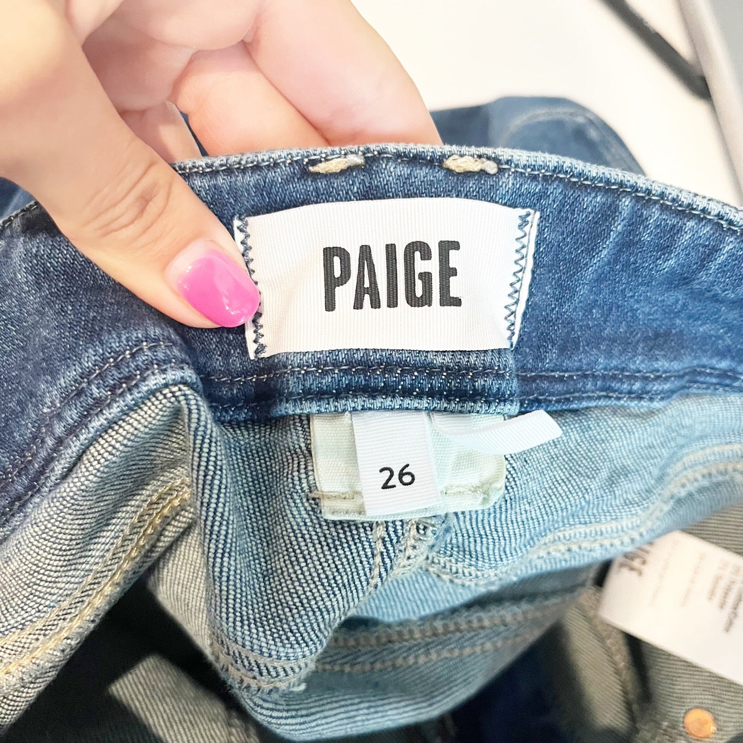 Paige Anessa High Rise Wide Leg Jeans Set in Pockets Raw Hem Amoroso Blue 26
