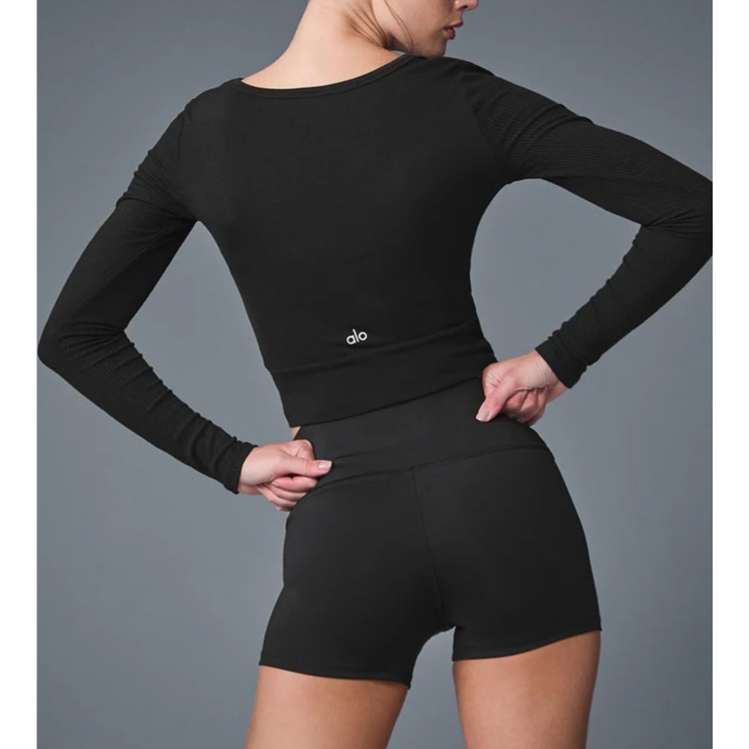 Alo Yoga Cover Long Sleeve Twist Front Top Black Small