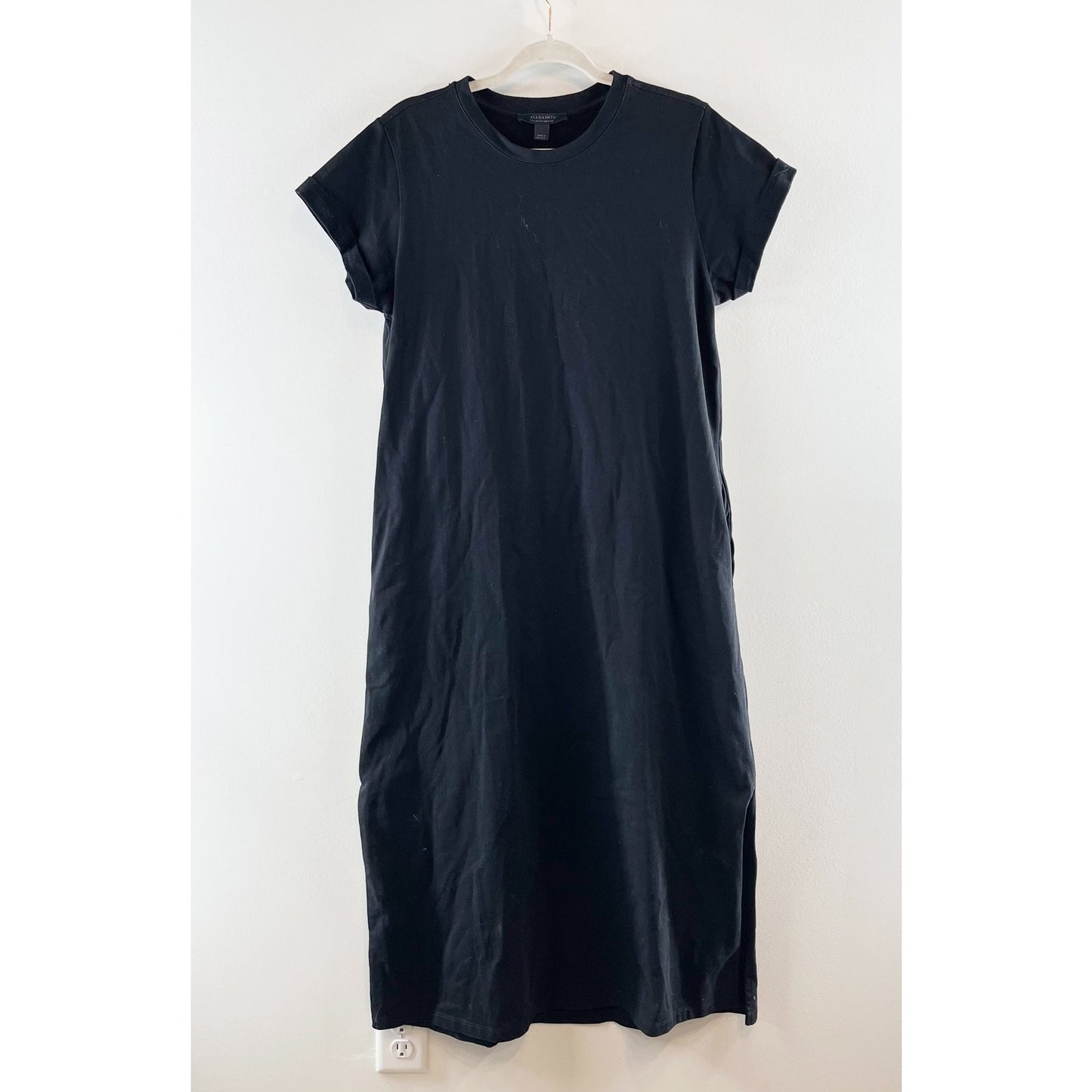 Allsaints Anna Crew Neck Short Sleeve Cotton Maxi T-Shirt Dress Black 8