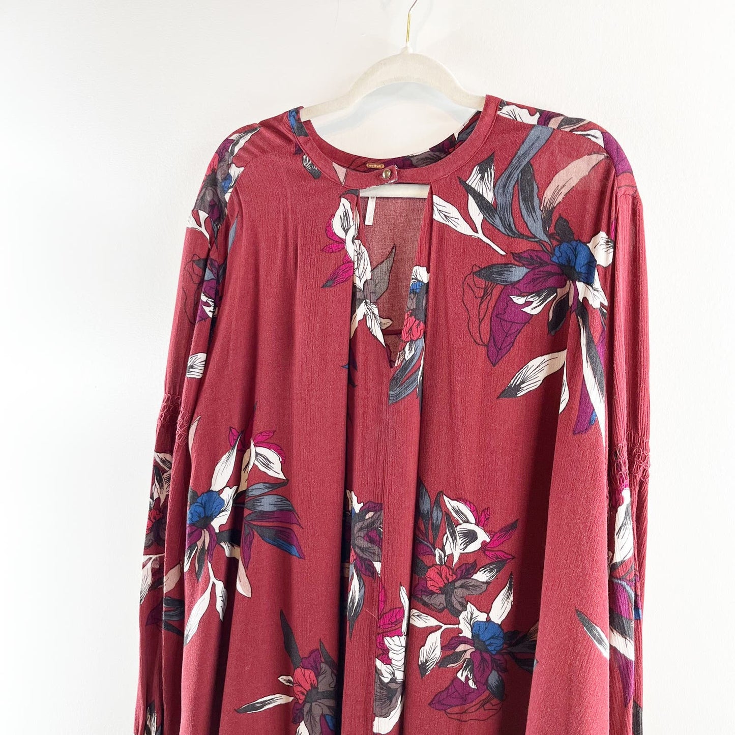 Free People Tree Swing Long Sleeve Floral Tunic Mini Dress Maroon Small