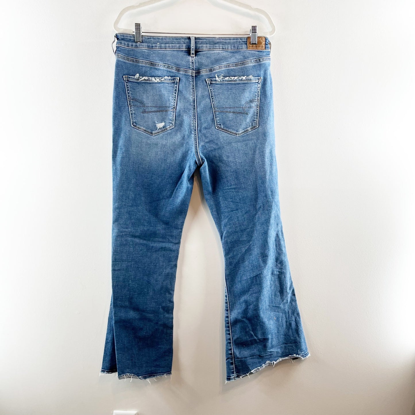 American Eagle Super Hi Rise Distressed Flare Jeans Blue 12 Petite