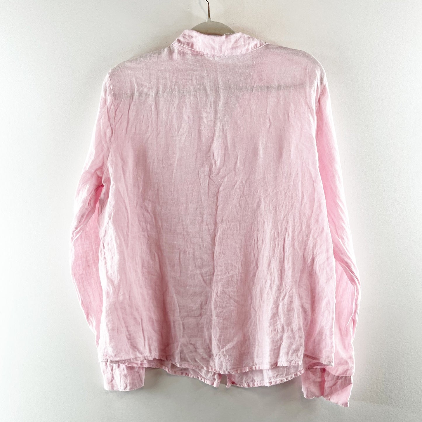 CP Shades Romy Linen Long Sleeve Button Down Shirt Top Pink Medium