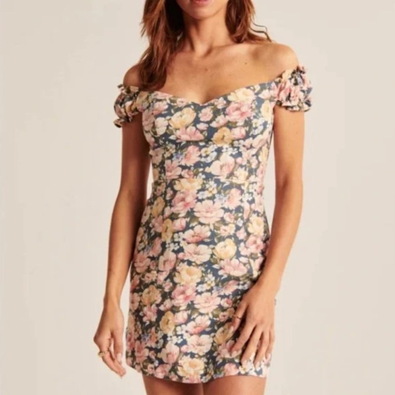 Abercrombie & Fitch Off The Shoulder Floral Mini Dress Pink Blue Medium
