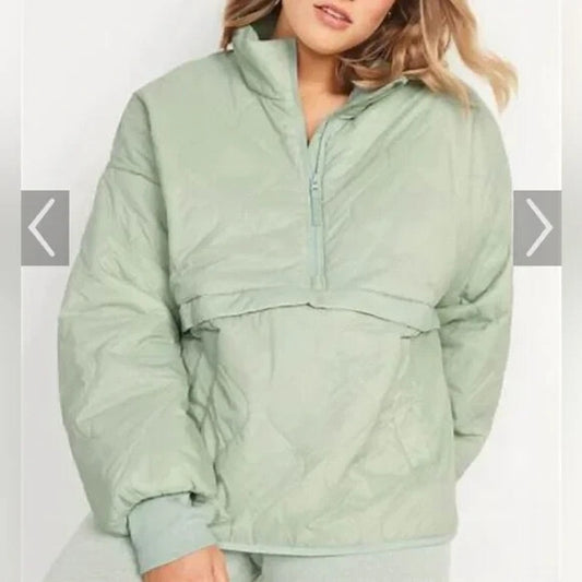 Old Navy Midweight Packable 1/2 Zip Water Resistant Puffer Jacket Green Large