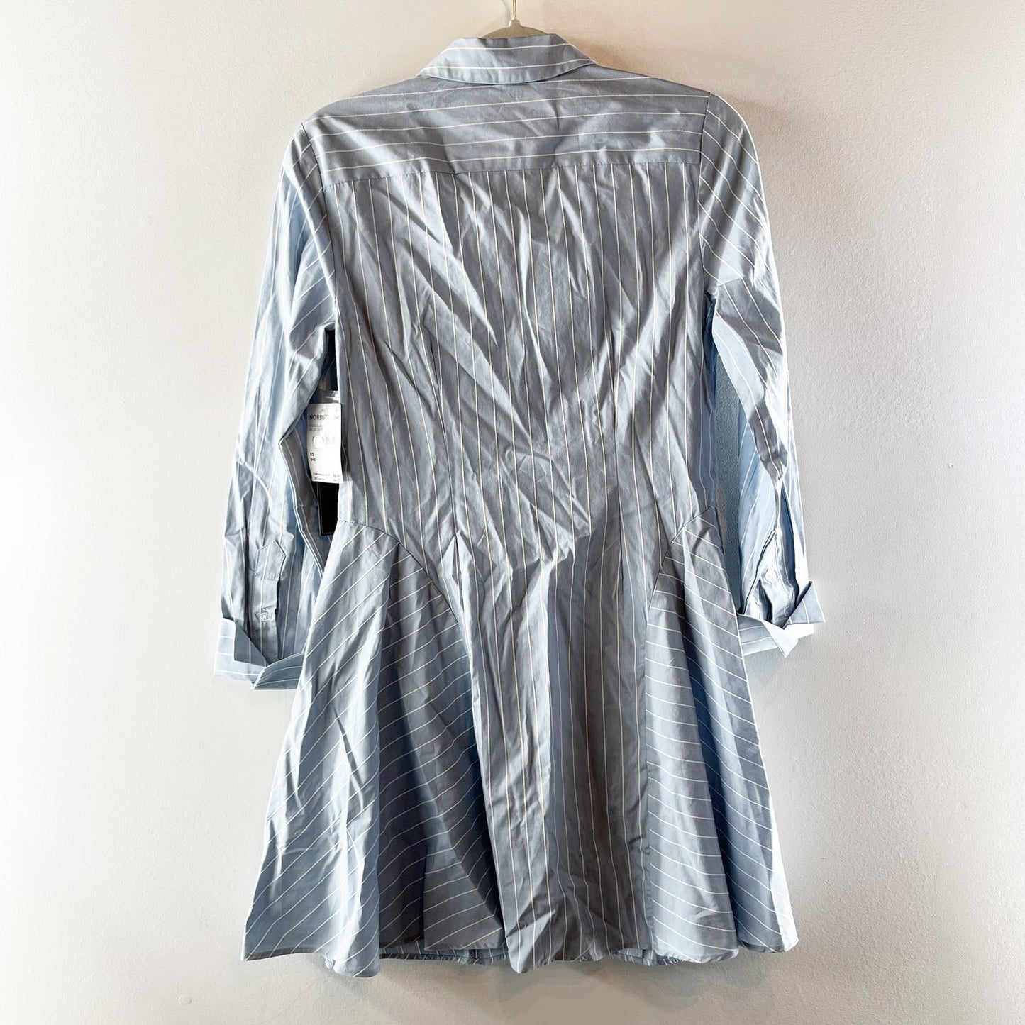 1.State Stripe Long Sleeve Cotton Button-Front Mini Shirtdress Blue Denim XS