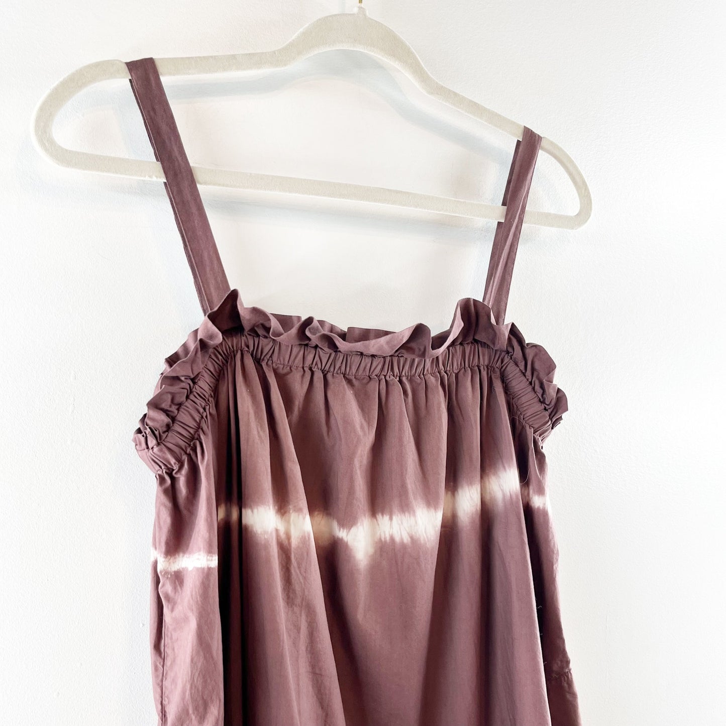 Othilia Square Neck Babydoll Tunic Tie Dye Stripe Boho Mini Dress Brown 2